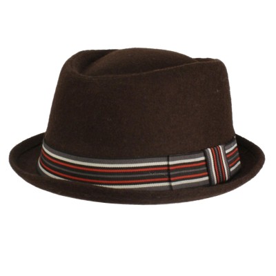 's Winter Wool Blend Pork Pie Derby Fedora Stripe Hatband Hat Brown S/M 56cm 655209248663 eb-47593922
